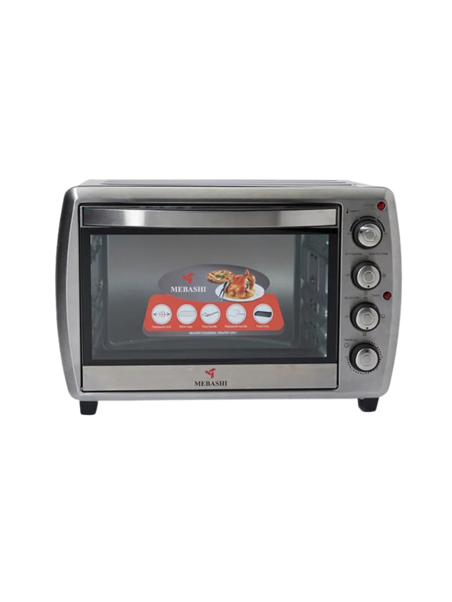 MEBASHI 45L Electric Oven Toaster, Black, Rotisserie, Convection, 4 Heating Elements, 100-250°C Adjustable Temperature, 60 Minute Timer (ME-EOV4502KR)(1500W)