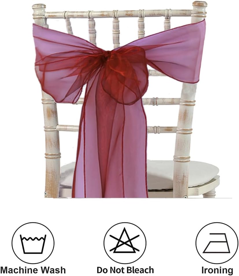 Burgundy Chair Sashes for Wedding - Universal Organza Chair Bows for Party Birthday Banquet Baby Shower Decorations Chair Ties - 50 Pack