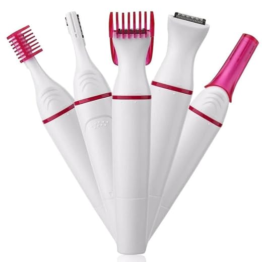 Mini Depilador Elétrico Portátil 4 em 1, Aparador de Pelos Feminino, 5 Funções, Rosa
