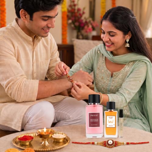 Image of PROUSTFRAGRANCES White Oud Perfume 100ml Raksha Bandhan Fragrance Gift Set | Musky Oud EDP 50ml, 2 Designer Rakhis & 1 Tester included | Premium festive combo with romantic floral and intense oud
