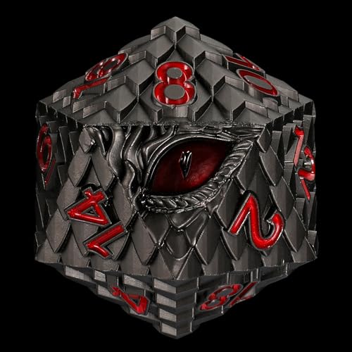 CSITORWWE Dragon Eye Scale DND Metal Dice,33mm 20 Sided Giant D20, Large Polyhedral Dice, D&D Metal Dice Set for Dungeons and Dragons, RPG, MTG & Tabletop Games(Gray with Red Eye)
