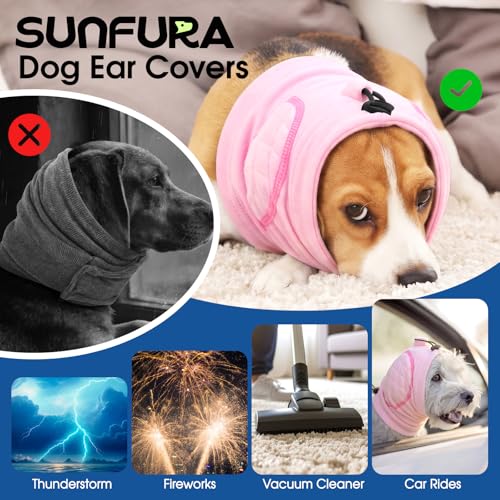 Image of No Shake Ear Wraps for Dogs, Dog Ear Cover with SoundProof Pads | Anxiety Relief Dog Head Wrap for Hematoma Wound, Adjustable Pet Calming Hoodie Ear Muffs Noise Protection, Pink M