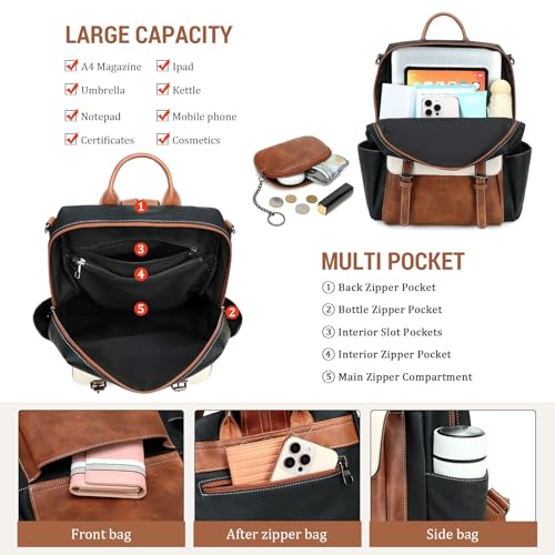 Image of AGLOD Backpack Purse for Women PU Leather Back Packs Designer Ladies Shoulder Bag Fashion Faux Work Travel Handbags