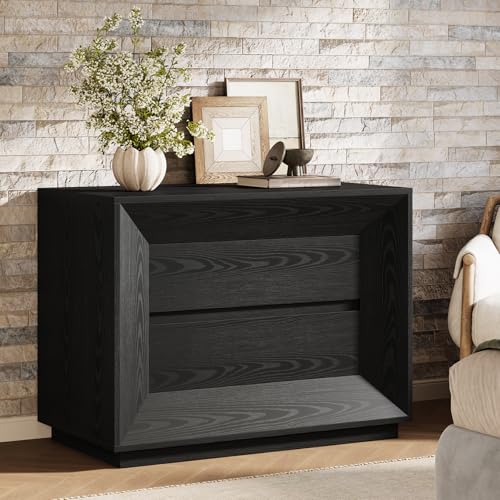 Image of Tribesigns Nightstand, Large Night Stand with 2 Drawers, Oversized Nightstand Bedside Table Sofa End Table for Bedroom, Black
