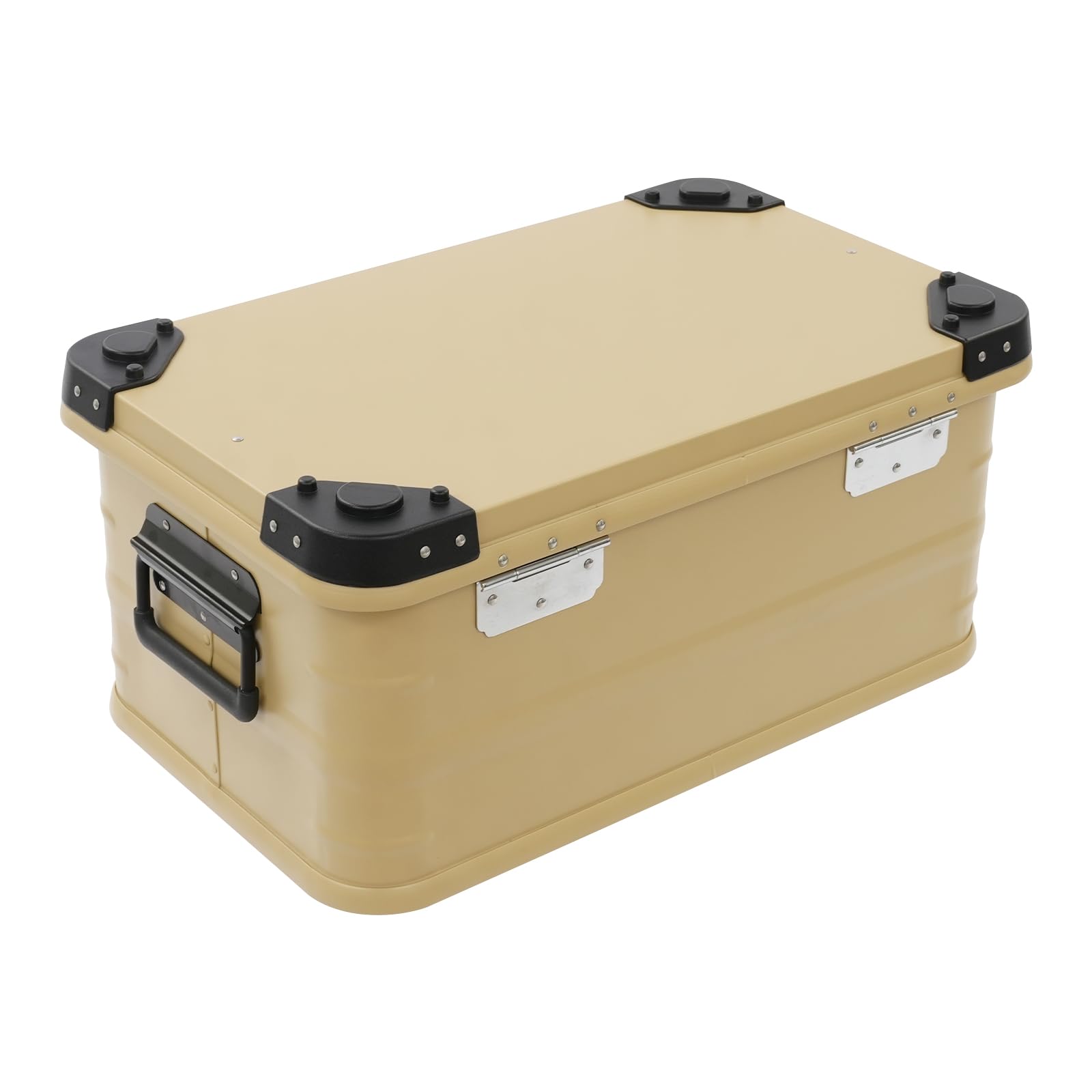 OUKANING 30L Alu Aufbewahrungsbox wasserdicht, Metallbox für Camping und Werkzeug, aluminium transport kiste mit Gummidichtung, stapelbare Outdoor-Lagerbox für Zuhause, Auto, Baustelle (Khaki)
