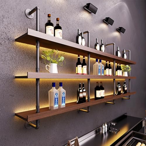 Rangement mural multifonctionnel pour bouteilles de vin et spiritueux avec LED
