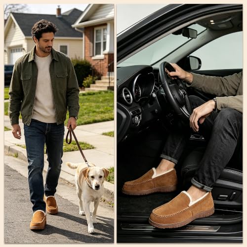 Image of Lulex Moccasins for Men House Slippers Indoor Outdoor Plush Mens Bedroom Shoes with Hard Sole