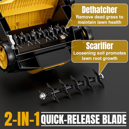 EVEAGE 16-Inch 15-Amp 2-in-1 Electric Dethatcher & Scarifier, Lawn Dethatcher with 5-Position Depth Adjustment, 14.5-Gallon Removable Collection Bag, Quick-Fold Lawn Scarifier for Healthy Lawn