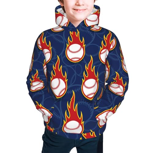 Baseball Ball and Flames Kid Hoodies Boys Sweatshirts Girls Pullover with Pocket3