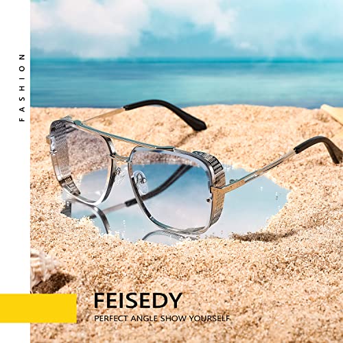 Image of FEISEDY Sunglasses Mens Women Vintage Pilot Square Trendy Metal Steampunk Fishing Driving Sun Glasses B2894