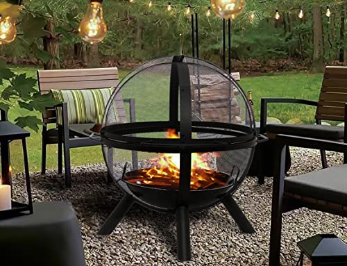 35 Large Round Outdoor Fire Pit with BBQ Grill - Patio, Camping, and Bonfire Heating