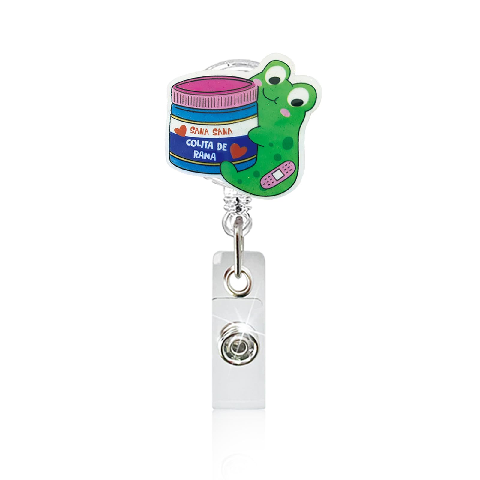Sana Sana Frog Badge Reel, Funny Sana Sana Colita de Rana Badge Reels Retractable for Nurse Nursing RN CNA & Medical Worker, Cute Name Badge Holder
