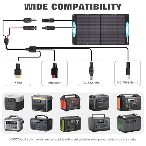 Image of SOKIOVOLA 100W Portable Solar Panel for Power Station,ETFE Portable Foldable Solar Charger NextGen 25% High Conversion IP68 Waterproof Solar Panel for Camping Outdoor RV Blackout