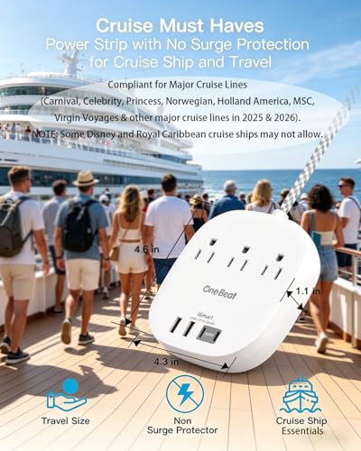Image of 10 Ft Long Extension Cord, Cruise Ship Power Strip, 22.5W /4.5A Flat Plug Power Strip with 3 Oultets 4 USB(2 USB C) 10ft Power Strip No Surge Protection for Home Office College Dorm Room Essentials