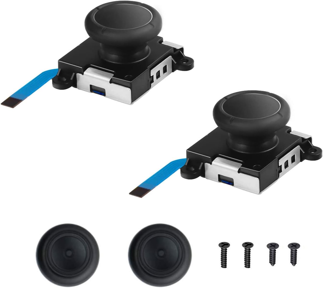 Joycon Joystick Replacement 4 Pack, Replacement Joy-stick Analog Thumb Stick for Switch Joycon Controller & Switch Lite, Left/Right Analog Joystick with Thumbstick Grips & Screws (2pcs Black)