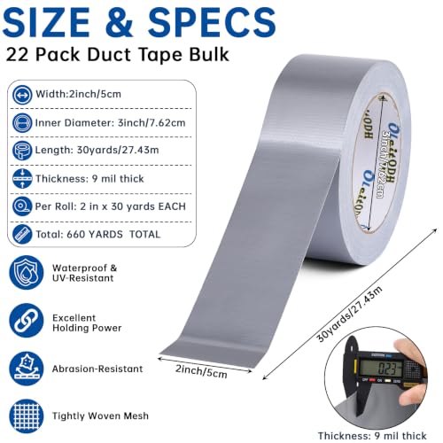 Image of Oleitodh Silver Duct Tape Bulk, 2 Inches x 30 Yards, 22 Pack