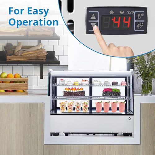 Image of Commercial Display Refrigerator, 3.5 Cu.Ft Refrigerated Display Case with Adjustable Shelves and LED Lighting, Countertop Display Fridge with Rear Sliding Glass Door for Cafe, Restaurant, Bakery