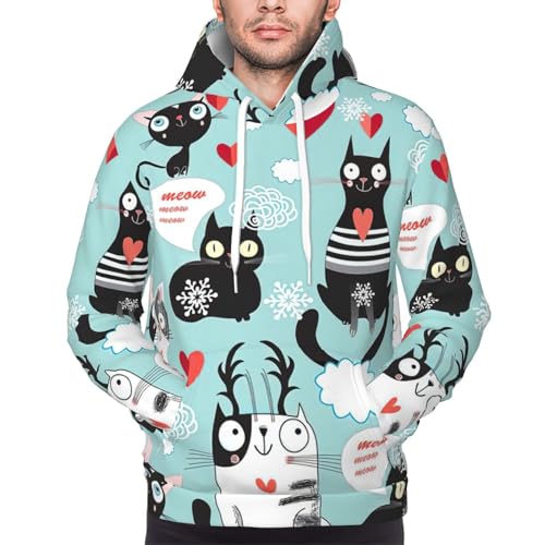 Sweat à capuche homme imprimé chats pull manches longues usage quotidien