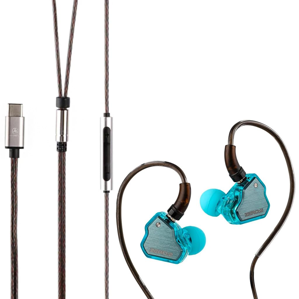 Concept Kart 7Hz x Crinacle Zero 2 in Ear Monitor, Updated 10mm Dynamic Driver IEM, Wired Earbuds Earphones, Gaming Earbuds, with OFC IEM Cable for Musician (Blue, Mic-Type C)