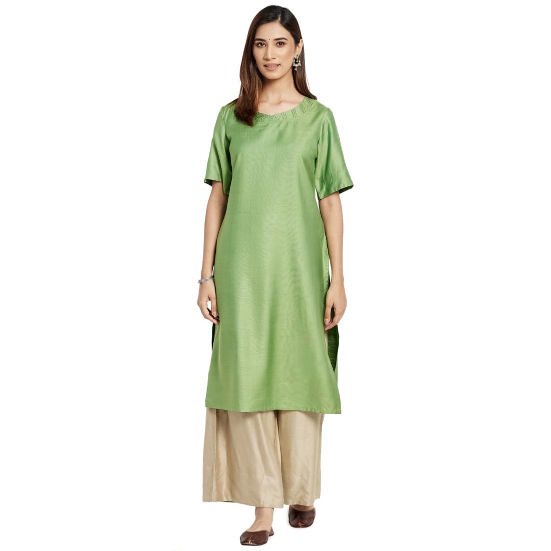 Fabindia Women's Viscose Blend Regular Fit Kurta (102347101_Green, Xs