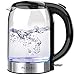 Wasserkocher, Elektrischer Glas Wasserkocher, Kettle mit Blau LED 1.7 Liter, 2200 Watt, Wasserkocher Glas mit Edelstahl Filter, Schnellkochfunktion, Abschaltautomatik Trockenschutz, BPA Frei