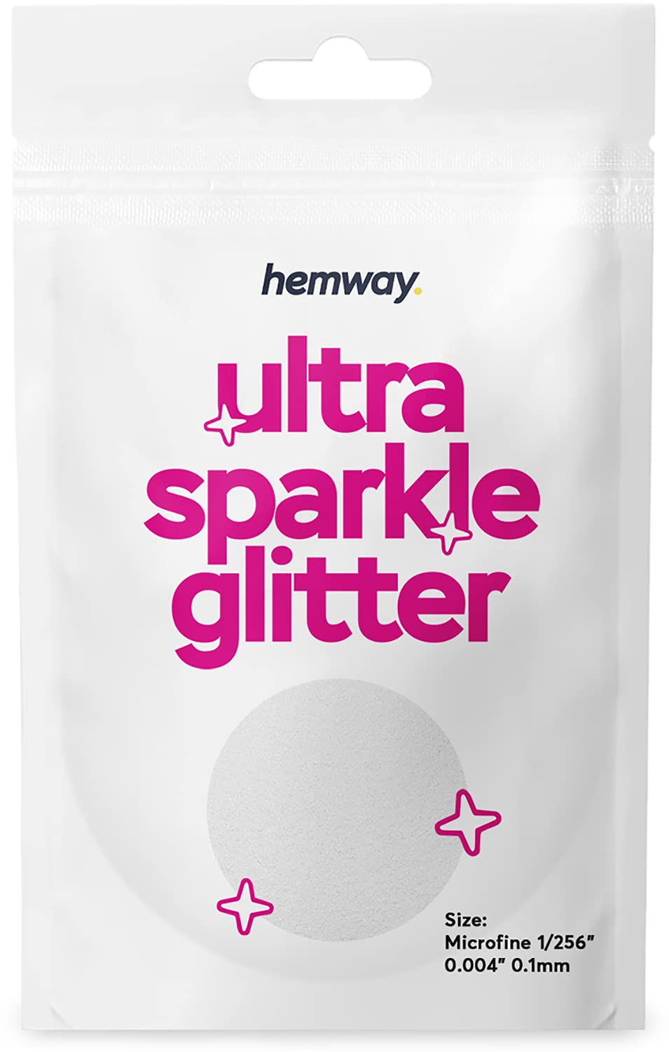 HemwayUltra Sparkle Glitter - Microfine 1/256" .004" 0.1mm - White - Cosmetic Safe, Fine Slime, Crafts, Weddings, Decorations, Art, Beauty, Decoration Scrapbooking - 10g Sample