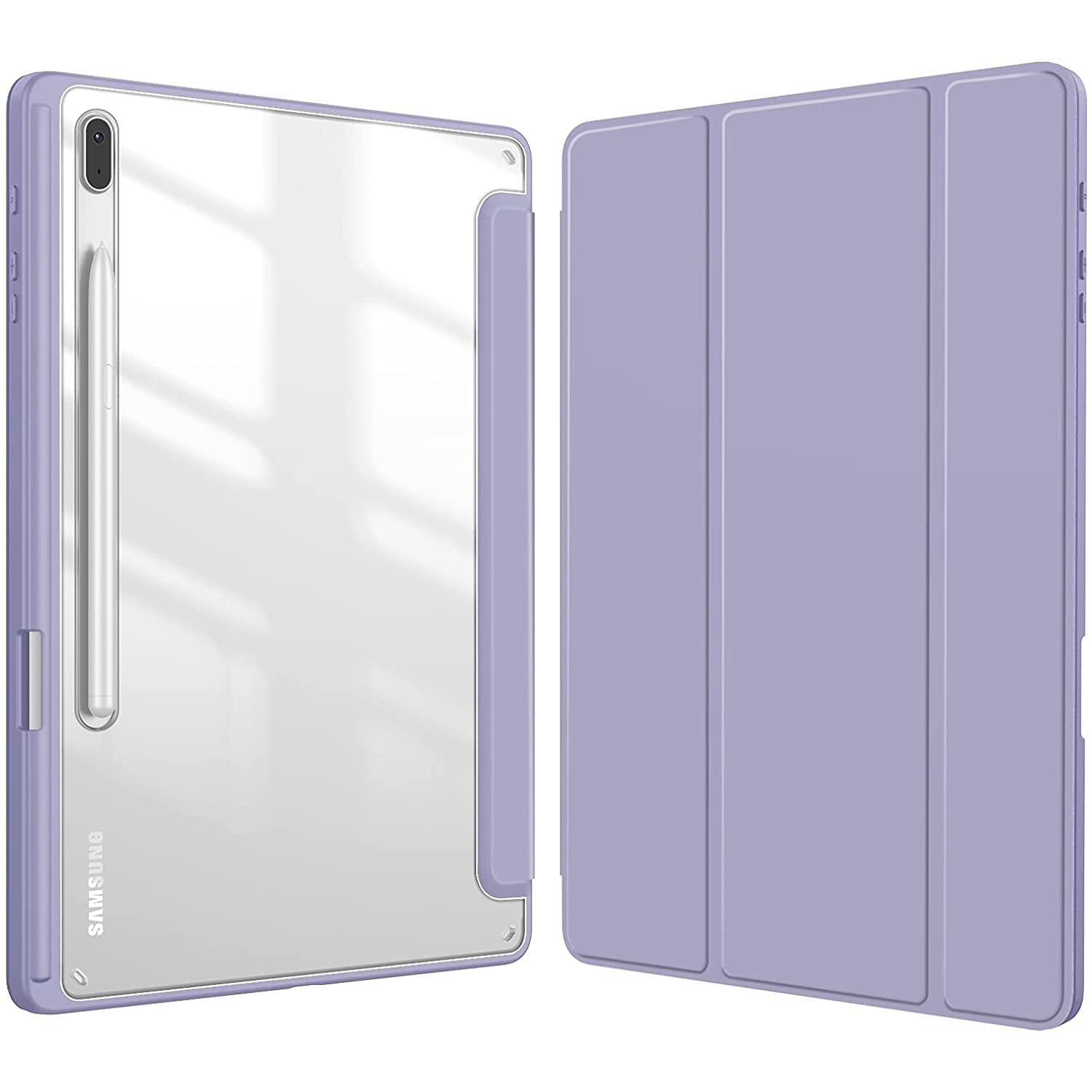 SwooK Hybrid Case for Samsung Galaxy Tab S8 Plus 2022 / S7 FE 2021/ S7 Plus 2020 12.4 inch with S Pen Holder Shockproof Clear Back Shell Auto Wake/Sleep Flip Cover Case (Lilac Purple)-image-33