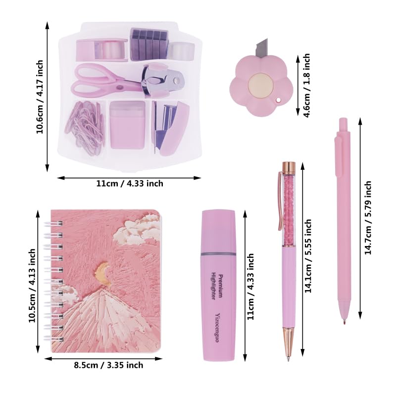 Kit Accessoires Bureau Or Rose ALSISK - Agrafeuse Acrylique, Ruban Adhésif Et 1000 Agrafes