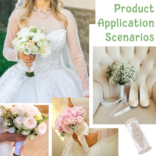BENECREAT Bouquet Holder, 2 Inch Champagne Royal Satin Wedding Bridal Bouquet Handle Set with Rhinestones, Fresh Flower Artificial Flower Bouquet Holder, Cylinder Bouquet Decor by BENECREAT - Image 6