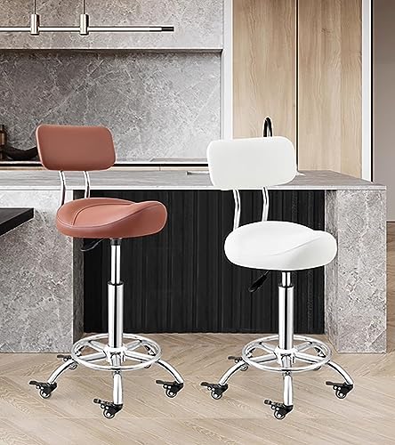 Sattelhocker Küchenstuhl mit Fußstütze & Rückenstütze, Ergonomischer Sattel Bürostuhl für Dental, Einstellbare Höhe 50-70cm