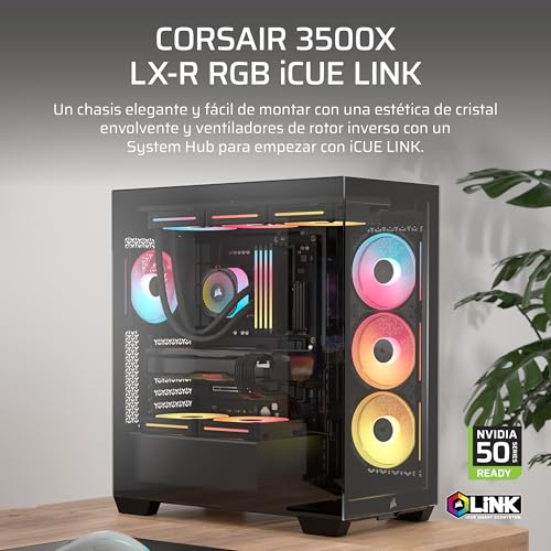 Miniatura 2 de CORSAIR 3500X LX-R RGB iCUE Link Caja de PC Semitorre con Panel de Cristal Panorámico – Incluye 3X LX120-R RGB y iCUE Link System Hub, Puede Incluir hasta 10 Ventiladores de 120mm – Negro