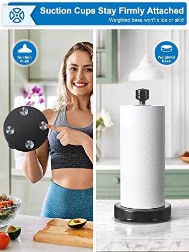 Smartake Standing Paper Towel Holder, Damping Ratchet Design Paper Towel Organizer, Rustproof Toilet Paper Holder With Suction Cups, Roll Dispenser For Kitchen Countertop Home Dining Table, Black #TOP3