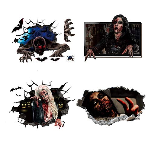 ToHLo 3D Stereo Wall Stickers 4 Packs Halloween Wall Stickers Halloween Horror Wall Stickers Horror Halloween Decoration Waterproof Wall Stickers