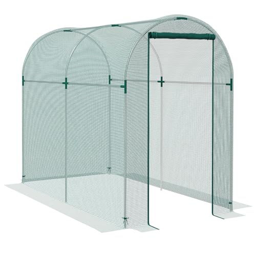 Outsunny Fruit Cage Bird Netting Heavy Duty Fruit and Vegetable Protection Tent with Zipped Door Anti Bird Insects Small Animals 1.2 x 2.4 x 1.9m Green