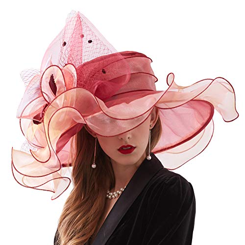 Sombrero de organza para mujer con ala ancha para boda miniatura 4