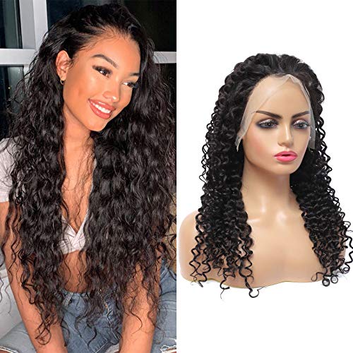 Ubuty 13x4 Water Wave Lace Front Wig Real Hair and Baby Hair, 10A Brazilian Natural Deep Curly Hair Wet Wave Real Human