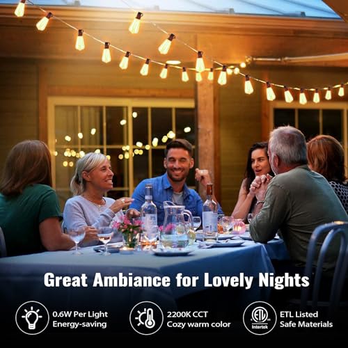 50FT Outdoor String Lights with 25+2 LED Edison Bulbs Dimmable, Waterproof Exterior Patio Lights, Connectable Shatterproof ST38 Hanging Lights for Backyard Garden Balcony Party, Warm White 2200K by Vereton - Image 6