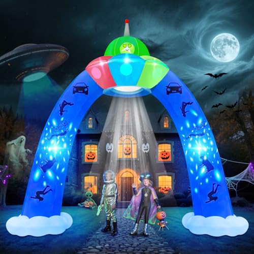 Kalolary 12FT Halloween Aufblasbare Alien Torbogen Auto Dekorationen Aufblasen mit LED-Lichtern Gruselige aufblasbare Dekoration für Partys Garten Rasen und Außenbereiche(Alien Torbogen)