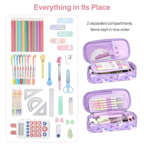 Image of Bagseri Kids Pencil Case Girls - Cute Pencil Case Large Capacity Pencil Pouch Pencil Box, Multifunction Pencil Bag with Compartments for Girls Kids Teen, Pen Case Only (Glitter Purple Unicorn)