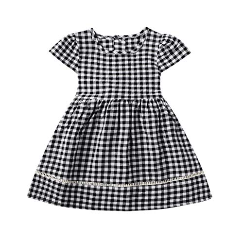 Image of HILEELANG Toddler Little Girl Summer Dress Sleeveless Cotton Casual Flower Shirt Playwear Jumper Skirt Sundress
