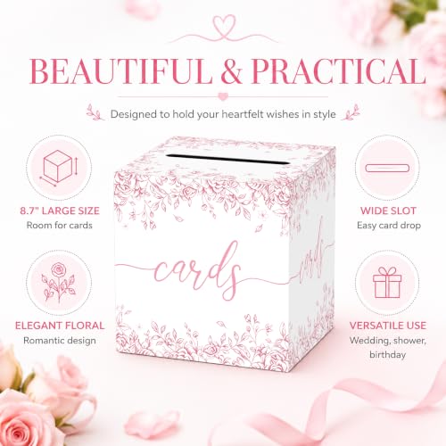 Image of Pink Floral Wedding Card Box with Slot for Baby Shower and Birthday