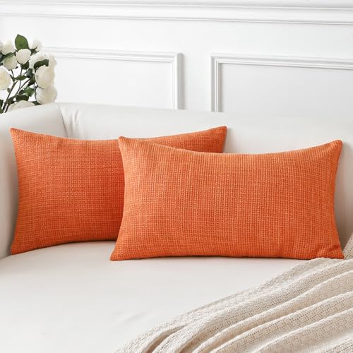 Artscope Juego de 2 Fundas de Cojines Decorativas Cuadradas de Lino 30 x 50 cm para Decoración del Hogar Sofá Dormitorio Coche 12x20 Naranja