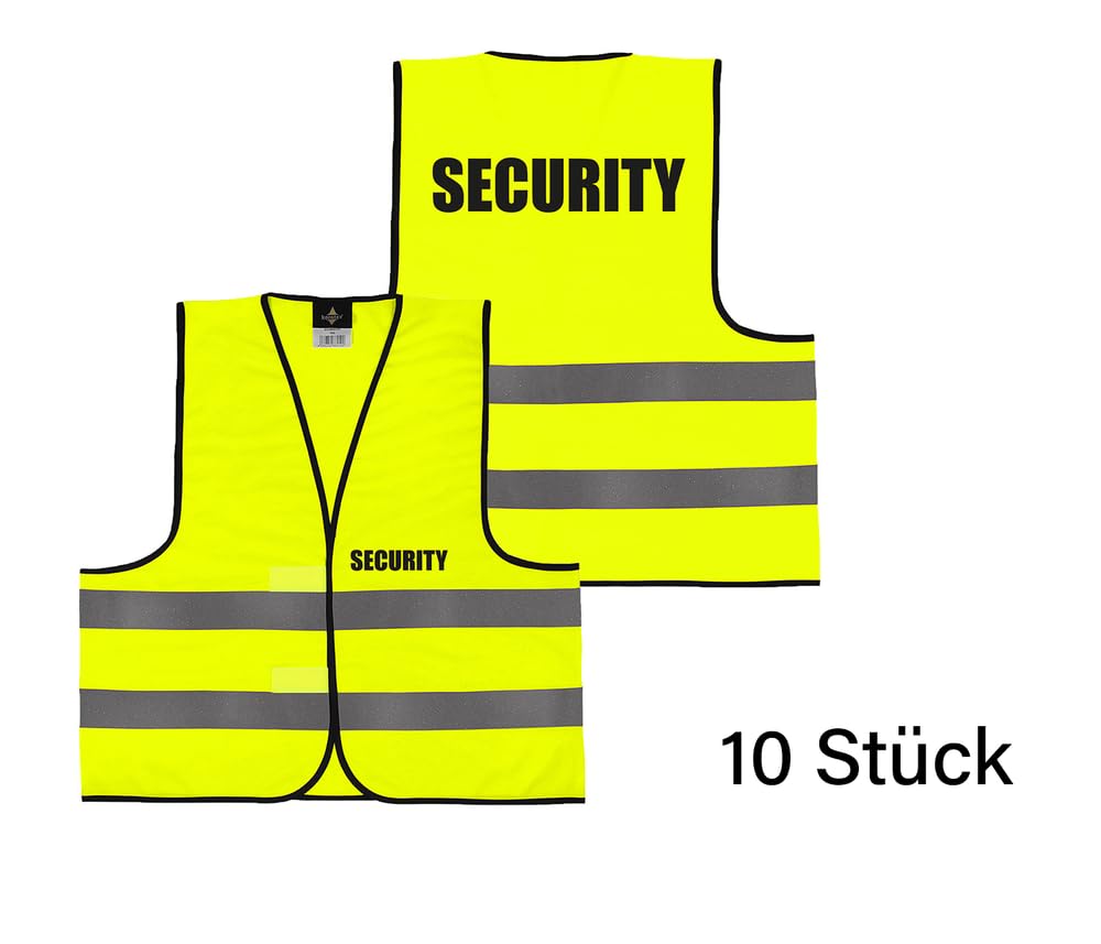 Security Warnweste mit Aufdruck - 5er 10er Sets Sicherheitsweste Rücken/Front- Druck - Gelb Orange XS - 6XL