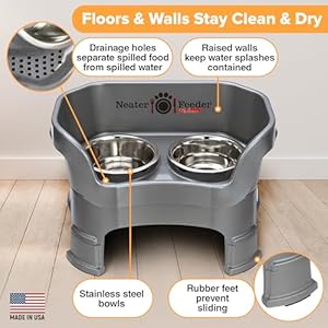 Neater Feeder Deluxe Mess Proof Dog Bowls Elevated for Medium Sized Breeds – Made in USA – No Spill Raised Slow Feeder Elevated Dog Bowl Stand, Stainless Steel Food and Water Bowl Set, Grey Neater Feeder Deluxe Mess Proof Dog Bowls Elevated for Medium Sized Breeds–Made in USA–No Spill Raised Slow Feeder Elevated Dog Bowl Stand Stainless Steel Food and Water Bowl Set Grey