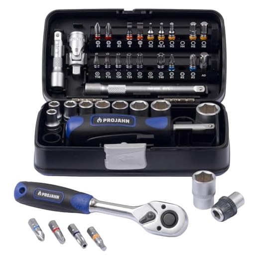 Projahn 394072 Mini Steckschlüssel und Bit-Box 1/4" , kompaktes Set mit verschiedenen Steckschlüssel, farbcodierten Bits: Schlitz, Kreuzschlitz, Torx , passend für nahezu jede Anwendung , 38-tlg.