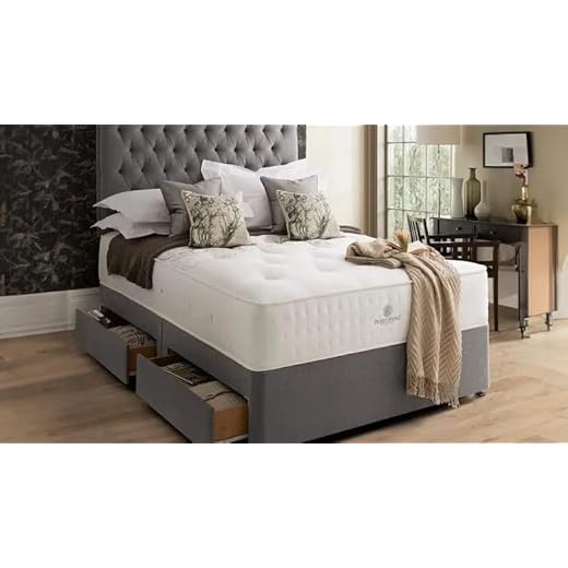 Divan Beds Deals | 4FT6 Double Grey Divan Bed Base | Linen Fabric Bed Base | Bed Set with 20 Inches high Cube Headboard and 2 Storage Drawers 15 CALISMA Designer Toronto Grey Divan Bed Base with 2 Drawers, Toronto Headboard, Spring Mattress, Silver Crush (silver crush, 4ft6 double)