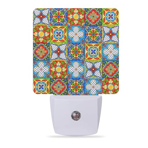 Image of Ethnic Night Light,Mexican Talavera Ceramic Night Lights Plug into Wall for Boys Girls, Led Lamp for Stairway /Hallway /Bedroom 0.5W Nightlight Sleep Friendly