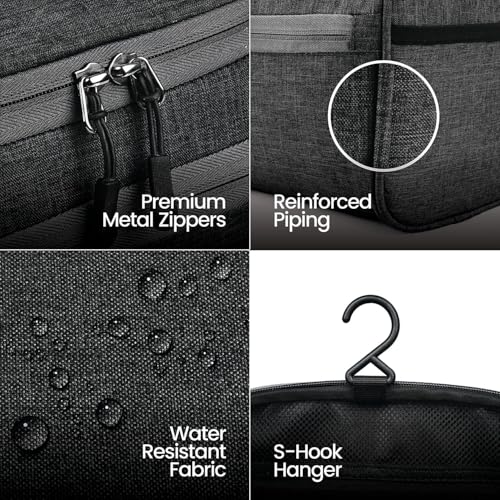 Image of FATMUG Large Toiletry Organizer Dopp Kit Washbag for Men, Cosmetics Pouch for Women- Dark Grey