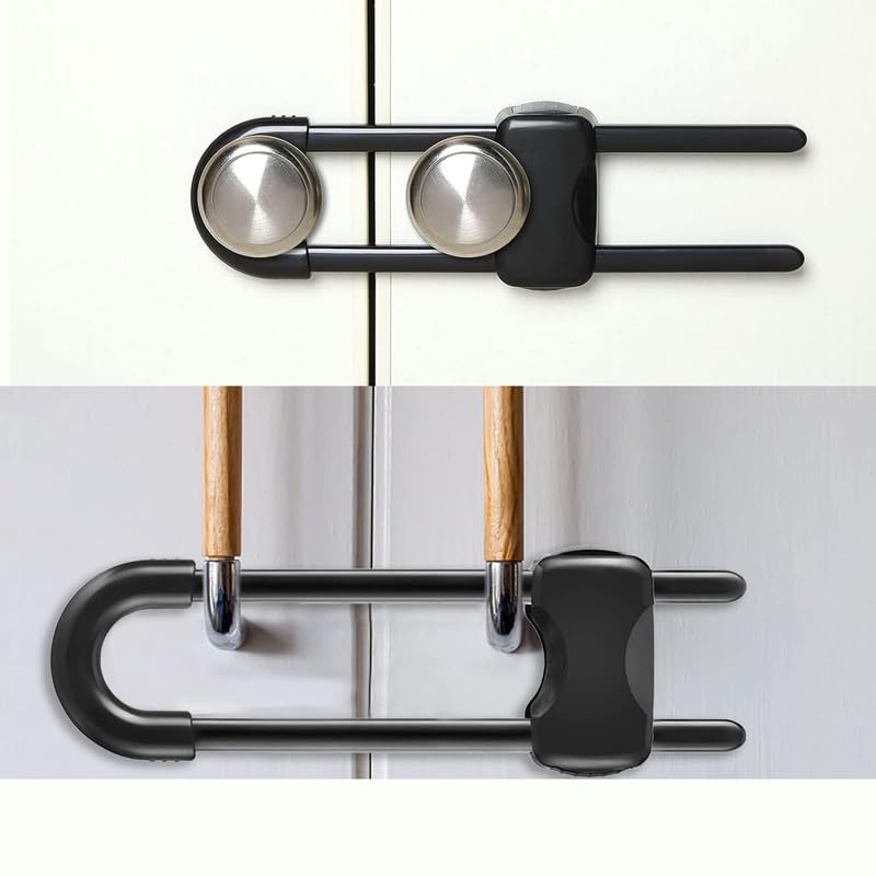 Image of Safe-O-Kid Cabinet Safety Combo | 1 U Shape Cabinet Lock, 2 Smiley Ends Locks & 1 Butterfly Window Guard | Baby Proofing Cabinet Safety for Babies & Toddlers - Assorted