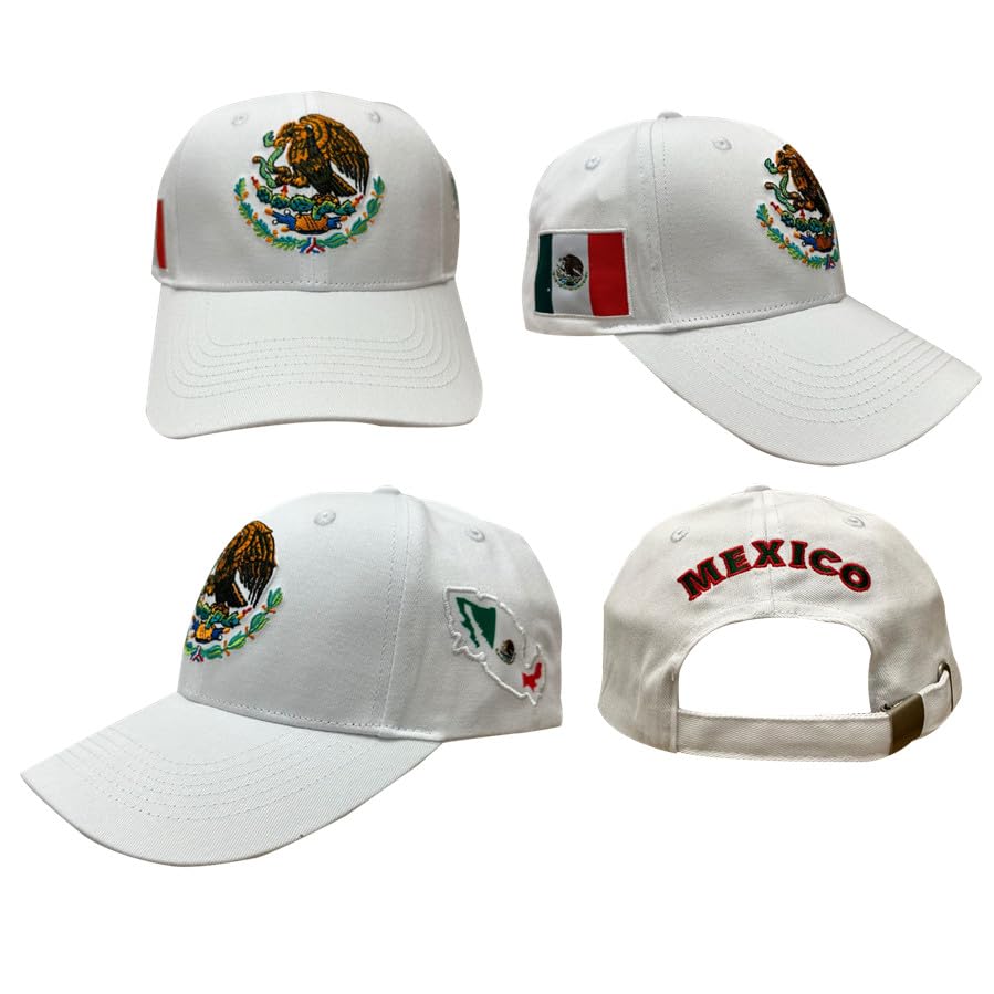Mexican Hat Mexico Eagle Federal Bordado Snapback Flat Bill Gorra de béisbol Negro Blanco para hombres y mujeres, Blanco, One Size